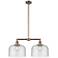 Bell 21" 2-Light Antique Copper Island Light w/ Seedy Shade