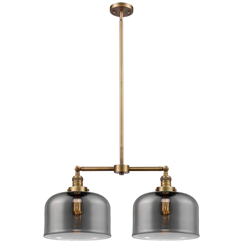 Image 1 Bell 21" 2-Light Brushed Brass Island Light w/ Plated Smoke Shade