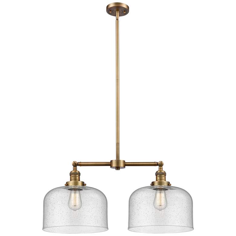 Image 1 Bell 21" 2-Light Brushed Brass Island Light w/ Seedy Shade