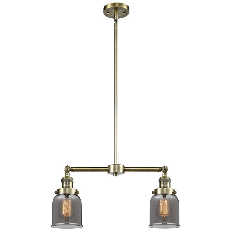 Image 1 Bell 21" Wide 2 Light Antique Brass Island Light w/ Plated Smoke Shade