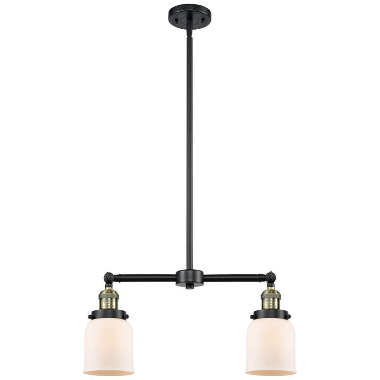 Image 1 Bell 21" Wide 2 Light Black Brass Island Light w/ Matte White Shade