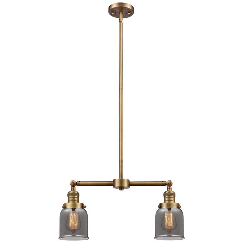 Image 1 Bell 21" Wide 2 Light Brushed Brass Island Light w/ Plated Smoke Shade