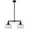 Bell 21"W Matte Black 2-Light Island Pendant w/ Seedy Glass