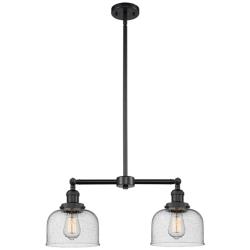 Bell 21"W Matte Black 2-Light Island Pendant w/ Seedy Glass