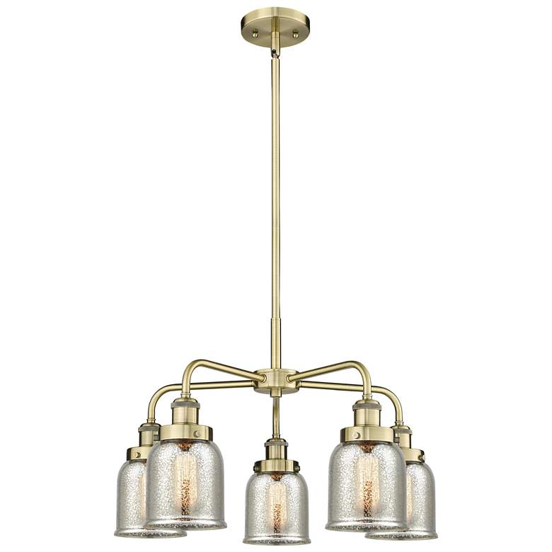 Image 1 Bell 23"W 5 Light Antique Brass Stem Hung Chandelier w/ Mercury Glass