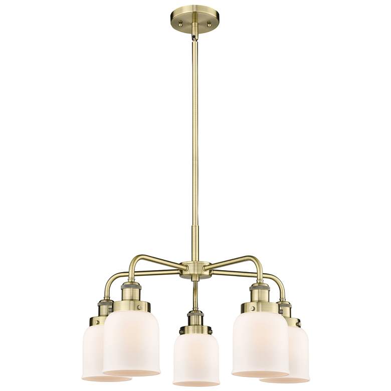 Image 1 Bell 23"W 5 Light Antique Brass Stem Hung Chandelier w/ White Shade
