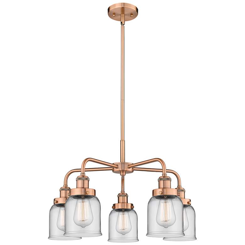 Image 1 Bell 23 inchW 5 Light Antique Copper Stem Hung Chandelier w/ Clear Glass S