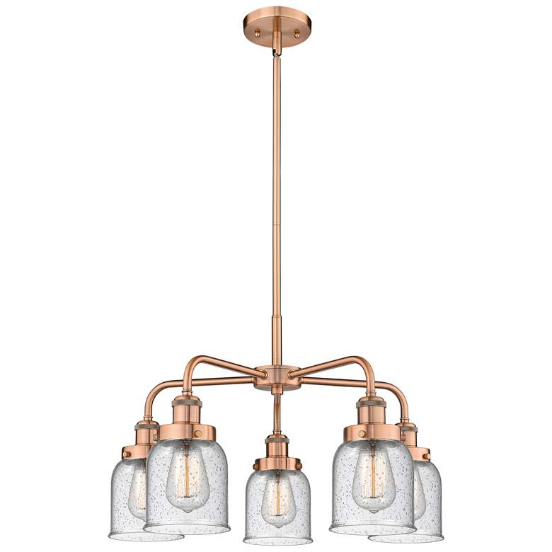 Image 1 Bell 23"W 5 Light Antique Copper Stem Hung Chandelier w/ Seedy Glass S