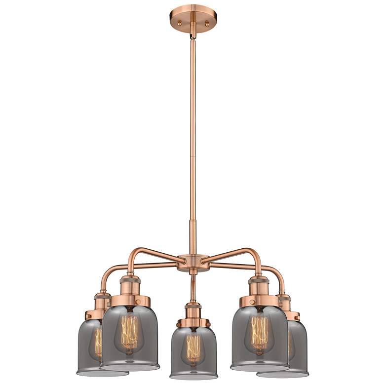 Image 1 Bell 23"W 5 Light Antique Copper Stem Hung Chandelier w/ Smoke Glass S