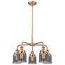 1_Bell 23"W 5 Light Antique Copper Stem Hung Chandelier w/ Smoke Glass S