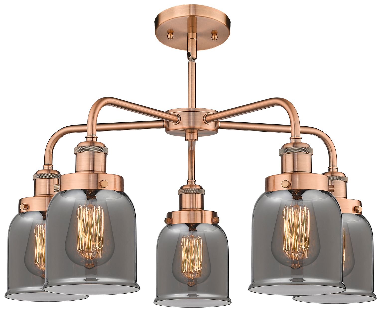 Image 2 Bell 23"W 5 Light Antique Copper Stem Hung Chandelier w/ Smoke Glass S more views