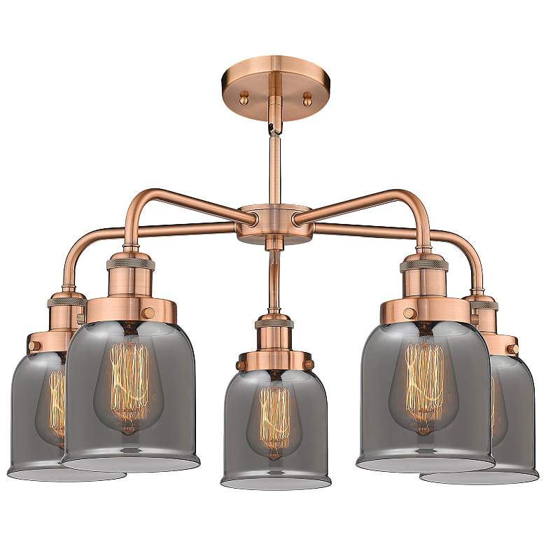 Image 2 Bell 23"W 5 Light Antique Copper Stem Hung Chandelier w/ Smoke Glass S more views