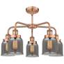 2_Bell 23"W 5 Light Antique Copper Stem Hung Chandelier w/ Smoke Glass S more views