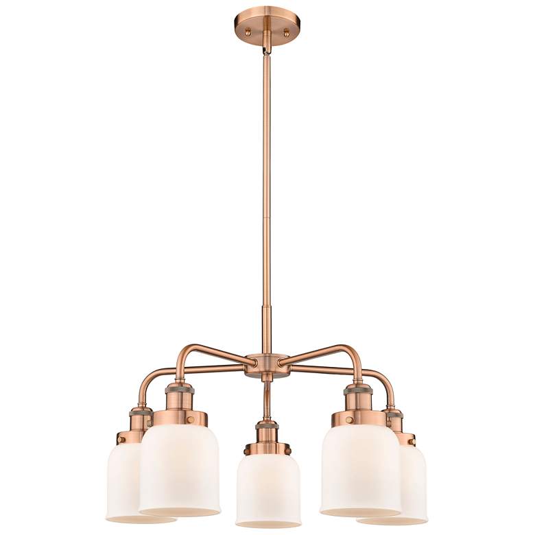 Image 1 Bell 23 inchW 5 Light Antique Copper Stem Hung Chandelier w/ White Shade