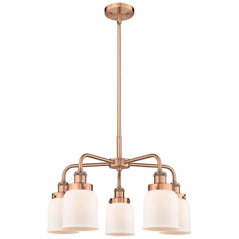 Image 1 Bell 23"W 5 Light Antique Copper Stem Hung Chandelier w/ White Shade