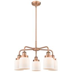 Bell 23&quot;W 5 Light Antique Copper Stem Hung Chandelier w/ White Shade