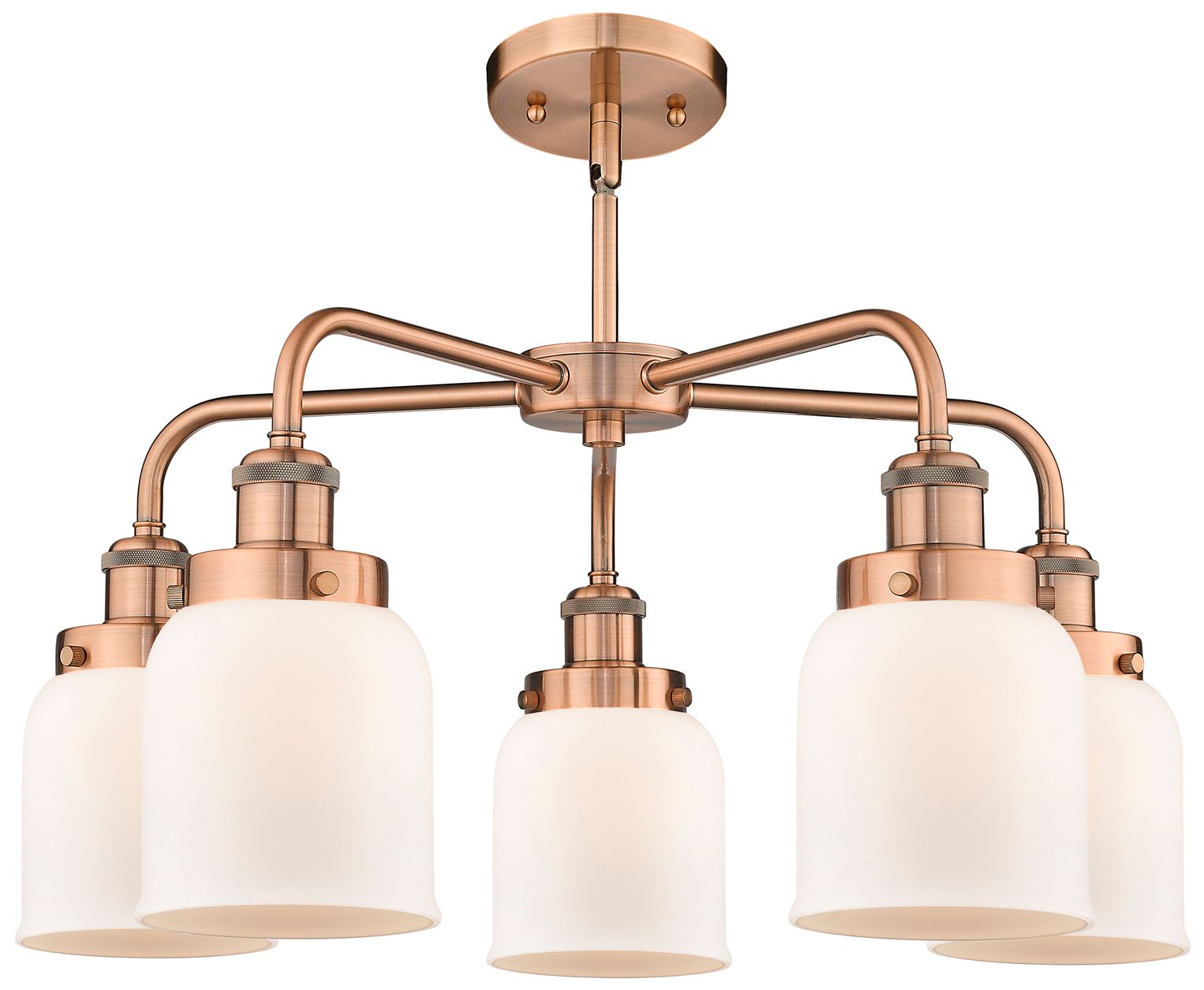 Image 2 Bell 23"W 5 Light Antique Copper Stem Hung Chandelier w/ White Shade more views