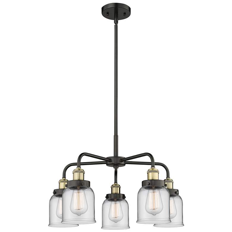 Image 1 Bell 23"W 5 Light Black Antique Brass Stem Hung Chandelier w/ Clear Sh