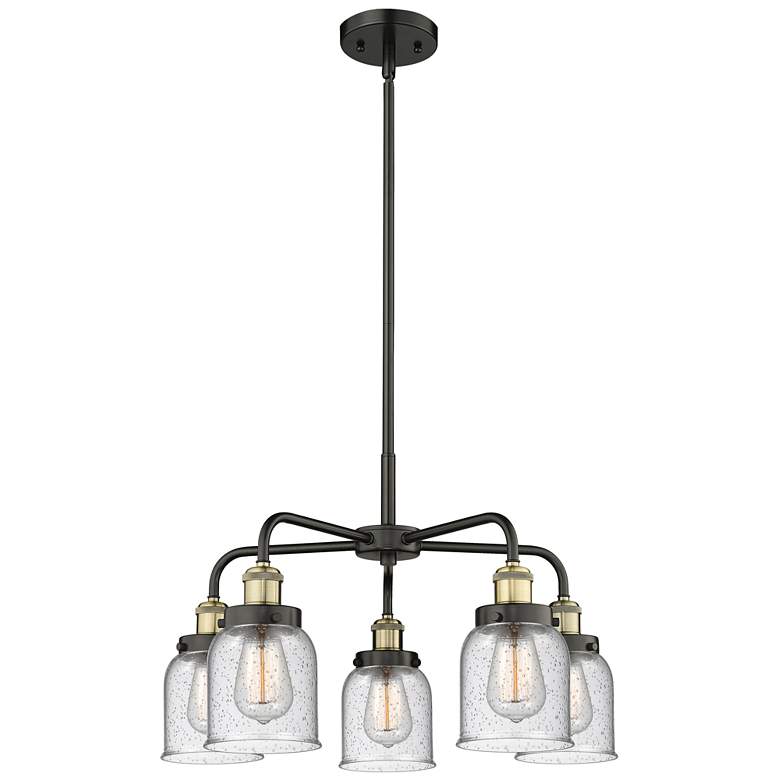Image 1 Bell 23"W 5 Light Black Antique Brass Stem Hung Chandelier w/ Seedy Sh