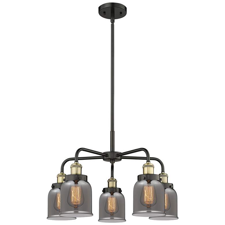 Image 1 Bell 23"W 5 Light Black Antique Brass Stem Hung Chandelier w/ Smoke Sh