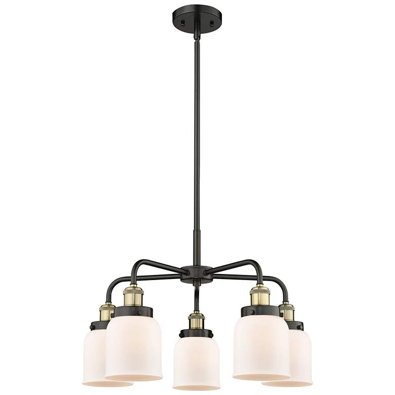 Image 1 Bell 23"W 5 Light Black Antique Brass Stem Hung Chandelier w/ White Sh