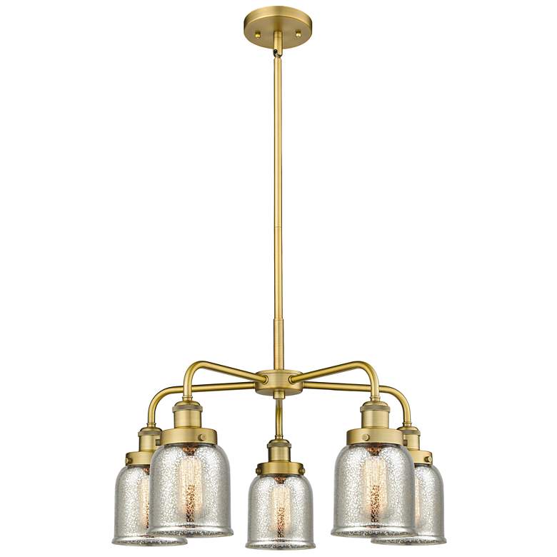 Image 1 Bell 23"W 5 Light Brushed Brass Stem Hung Chandelier w/ Mercury Glass