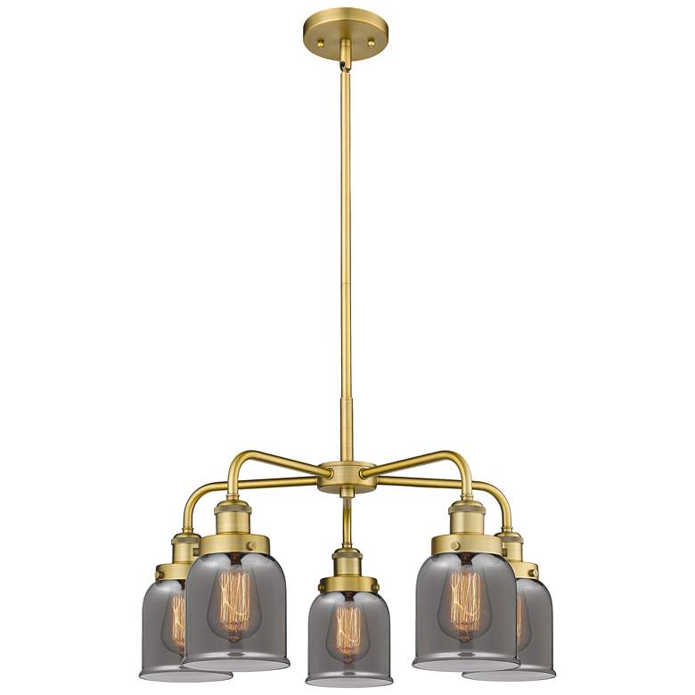 Image 1 Bell 23"W 5 Light Brushed Brass Stem Hung Chandelier w/ Smoke Glass Sh