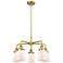 Bell 23"W 5 Light Brushed Brass Stem Hung Chandelier w/ White Shade