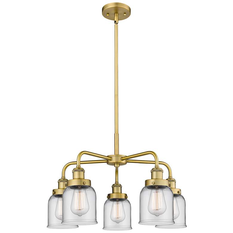 Image 1 Bell 23"W 5 Light Brushed Brass Stem Hung Chandelier With Clear Glass