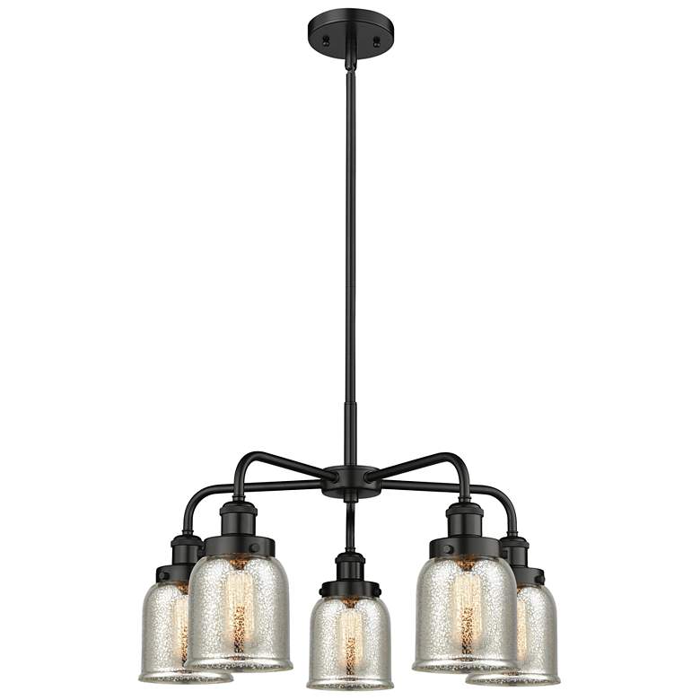 Image 1 Bell 23"W 5 Light Matte Black Stem Hung Chandelier w/ Mercury Glass Sh