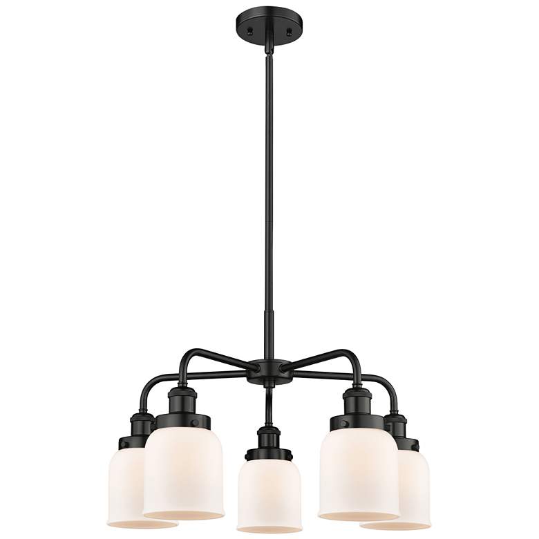 Image 1 Bell 23"W 5 Light Matte Black Stem Hung Chandelier w/ White Shade