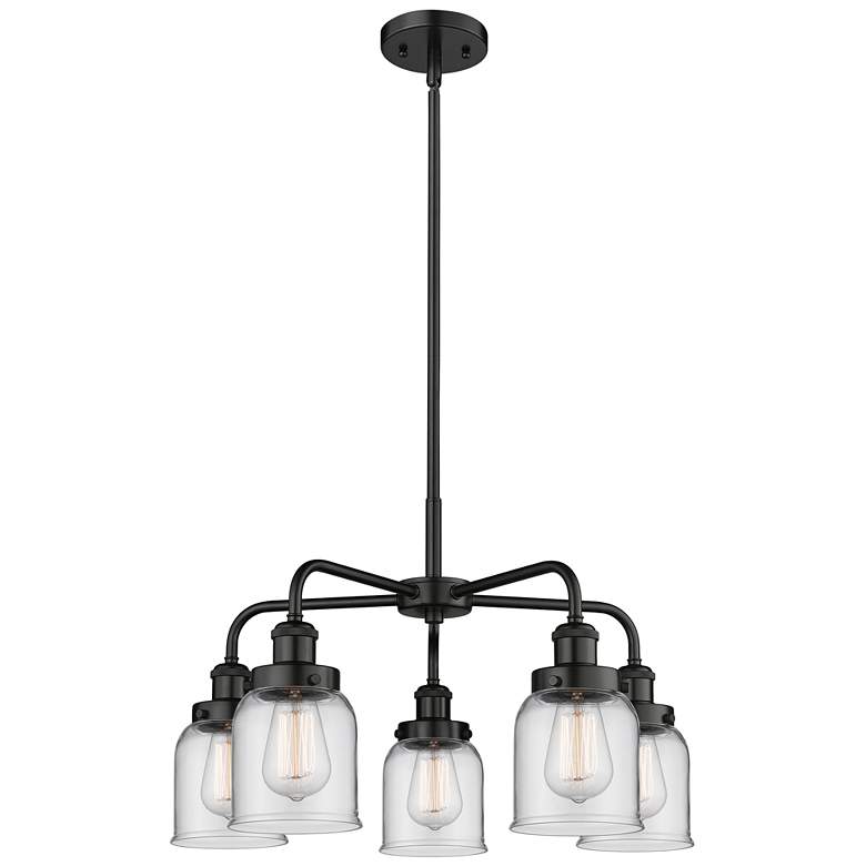 Image 1 Bell 23"W 5 Light Matte Black Stem Hung Chandelier With Clear Glass Sh