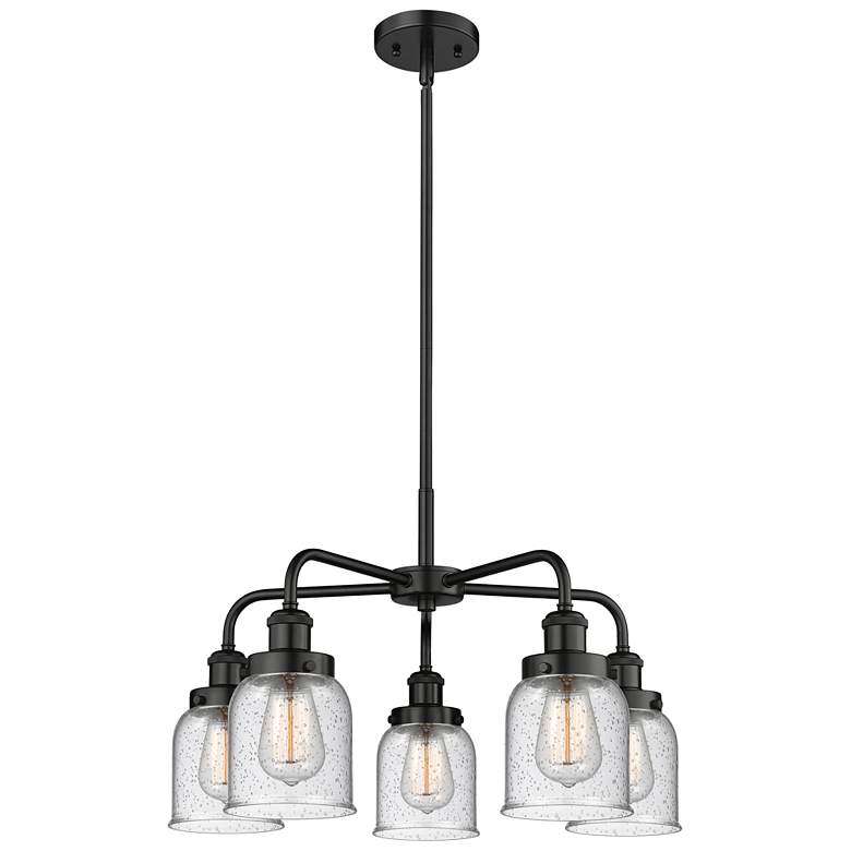 Image 1 Bell 23"W 5 Light Matte Black Stem Hung Chandelier With Seedy Glass Sh