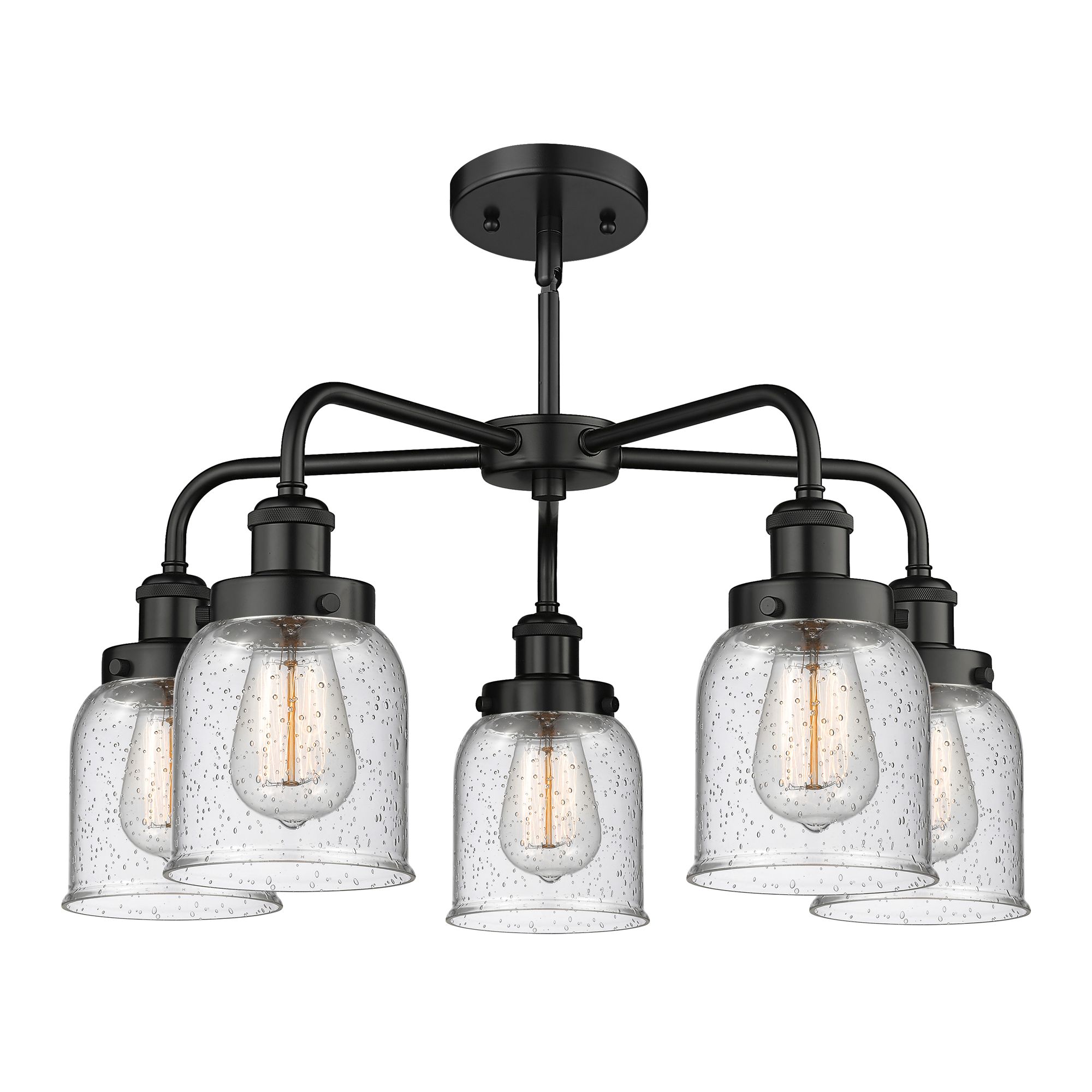 Image 2 Bell 23"W 5 Light Matte Black Stem Hung Chandelier With Seedy Glass Sh more views