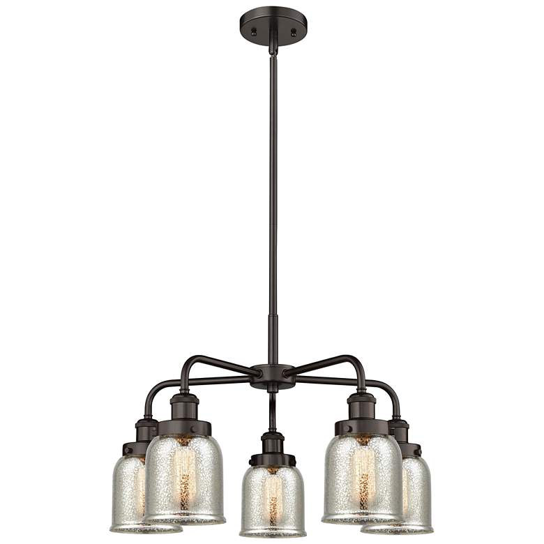 Image 1 Bell 23"W 5 Light Oil Rubbed Bronze Stem Hung Chandelier w/ Mercury Sh