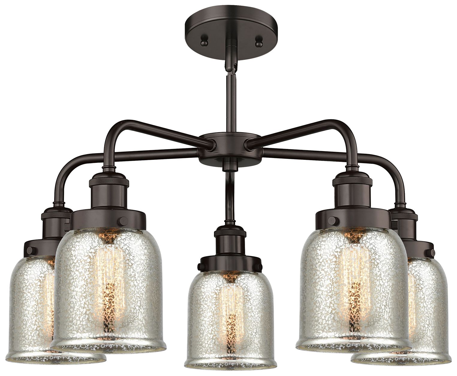 Image 2 Bell 23"W 5 Light Oil Rubbed Bronze Stem Hung Chandelier w/ Mercury Sh more views
