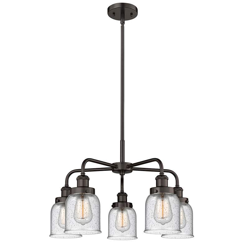 Image 1 Bell 23 inchW 5 Light Oil Rubbed Bronze Stem Hung Chandelier w/ Seedy Shad