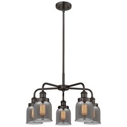 Bell 23&quot;W 5 Light Oil Rubbed Bronze Stem Hung Chandelier w/ Smoke Shad