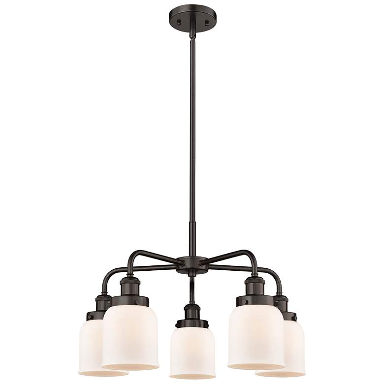 Image 1 Bell 23 inchW 5 Light Oil Rubbed Bronze Stem Hung Chandelier w/ White Shad
