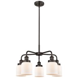 Bell 23&quot;W 5 Light Oil Rubbed Bronze Stem Hung Chandelier w/ White Shad