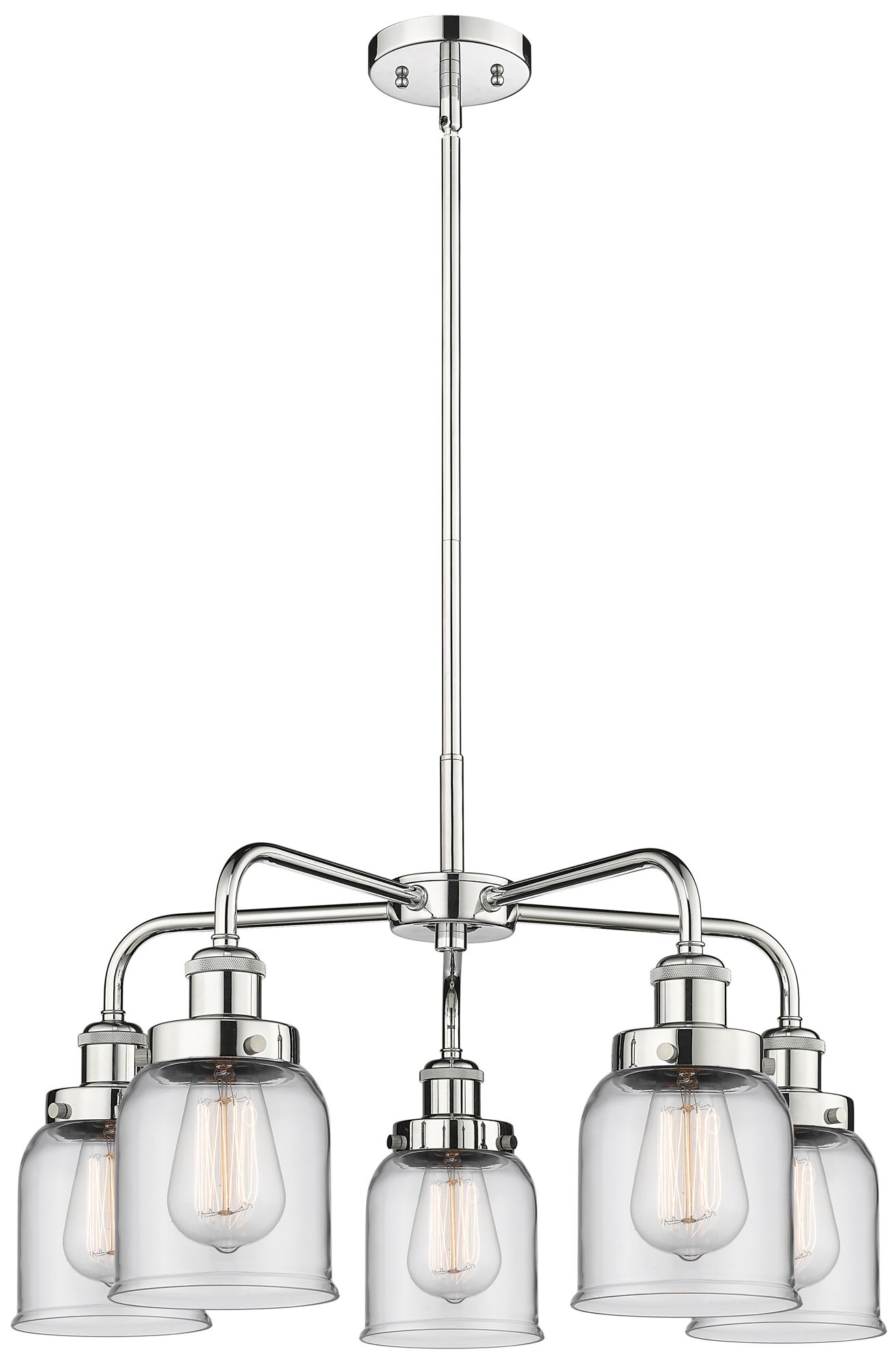 Bell 23"W 5 Light Polished Chrome Stem Hung Chandelier w/ Clear Glass
