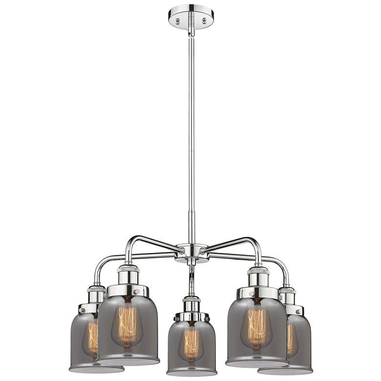 Image 1 Bell 23"W 5 Light Polished Chrome Stem Hung Chandelier w/ Smoke Glass