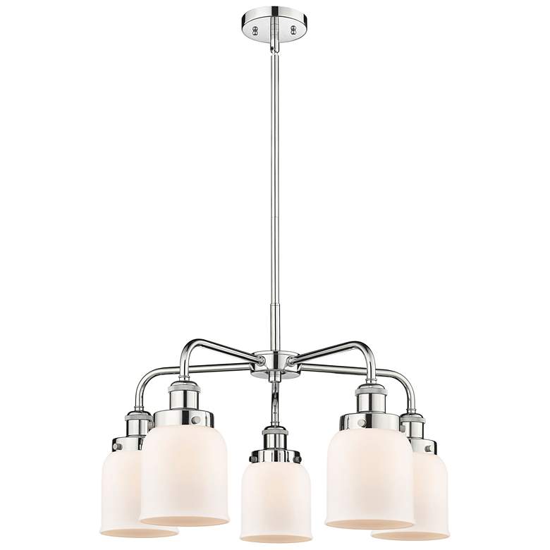 Image 1 Bell 23 inchW 5 Light Polished Chrome Stem Hung Chandelier w/ White Shade