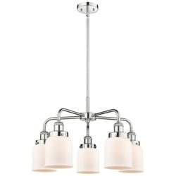 Bell 23&quot;W 5 Light Polished Chrome Stem Hung Chandelier w/ White Shade