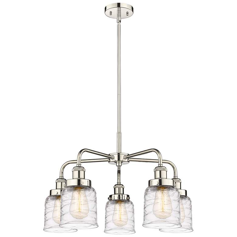 Image 1 Bell 23"W 5 Light Polished Nickel Stem Hung Chandelier w/ Deco Swirl S