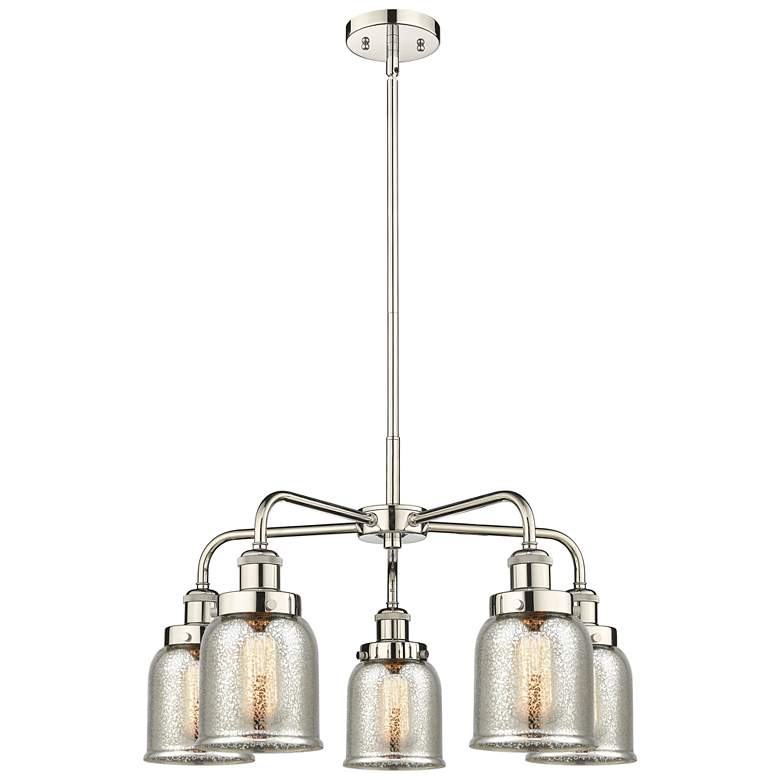 Image 1 Bell 23"W 5 Light Polished Nickel Stem Hung Chandelier w/ Mercury Shad