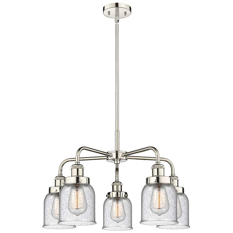 Image 1 Bell 23"W 5 Light Polished Nickel Stem Hung Chandelier w/ Seedy Glass