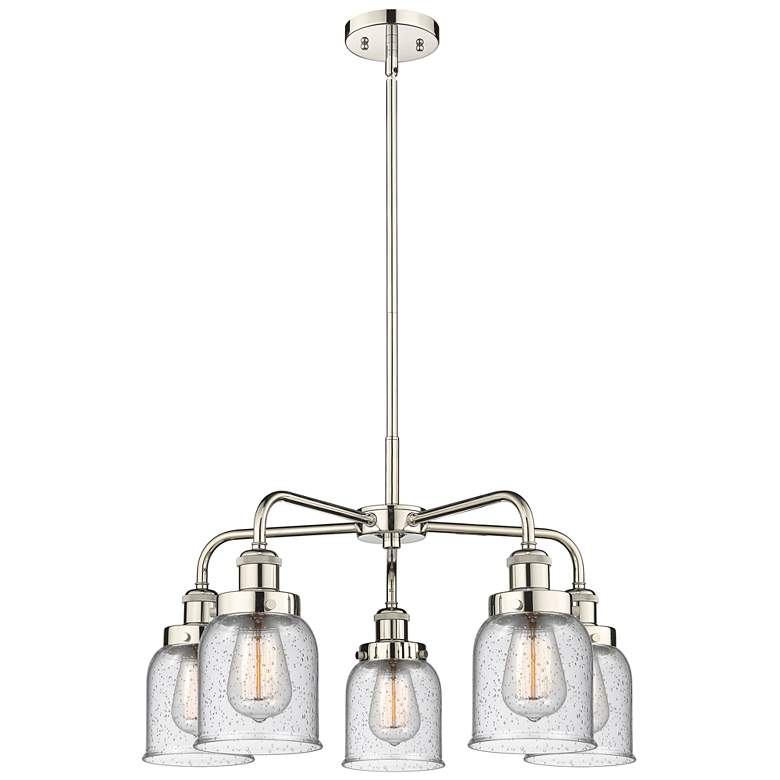 Image 1 Bell 23 inchW 5 Light Polished Nickel Stem Hung Chandelier w/ Seedy Glass 