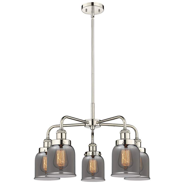 Image 1 Bell 23"W 5 Light Polished Nickel Stem Hung Chandelier w/ Smoke Glass