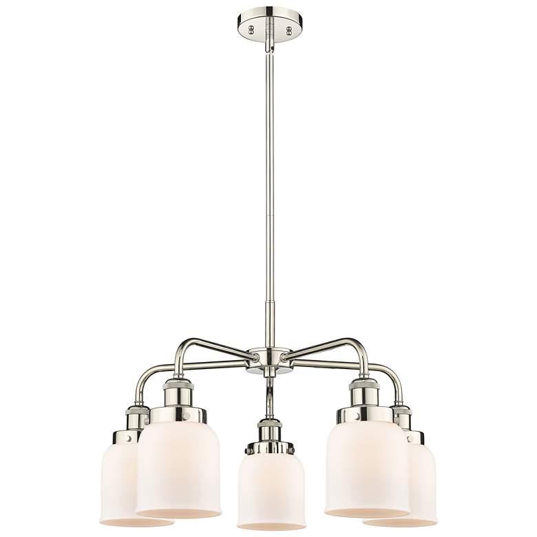 Image 1 Bell 23"W 5 Light Polished Nickel Stem Hung Chandelier w/ White Shade